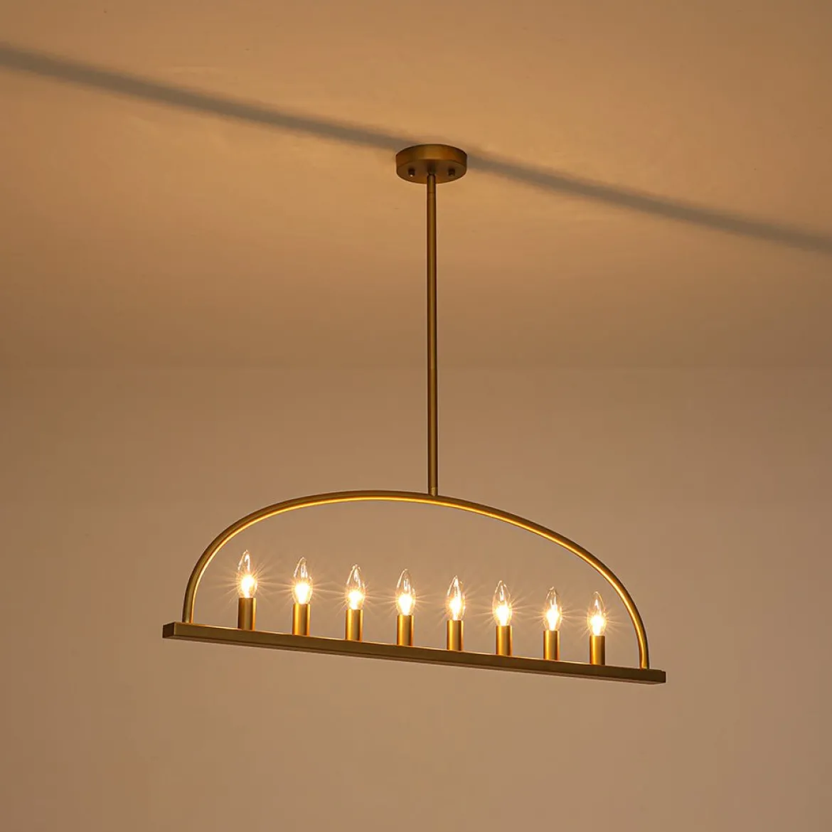 Minimalist 8-Light Brass Candle Style Linear Island Chandelier