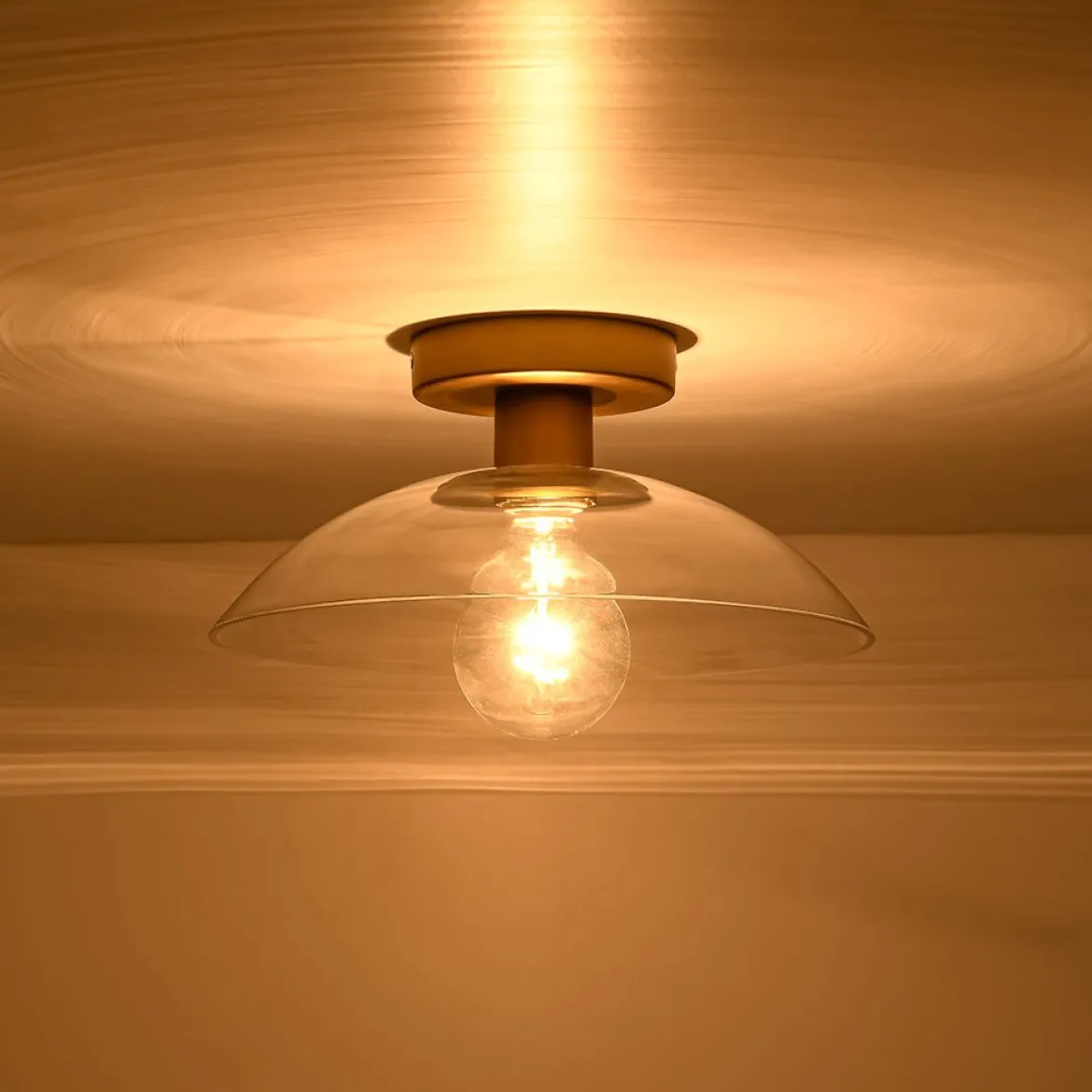 Minimalist 1-Light Clear Glass Saucer Semi Flush Mount