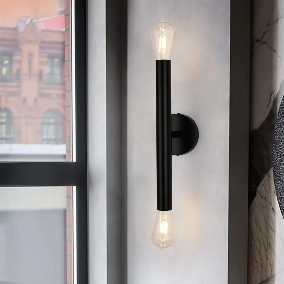Minimalist 2-Light Linear Tube Vanity Wall Sconce