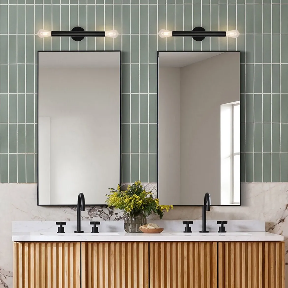 Minimalist 2-Light Linear Tube Vanity Wall Sconce
