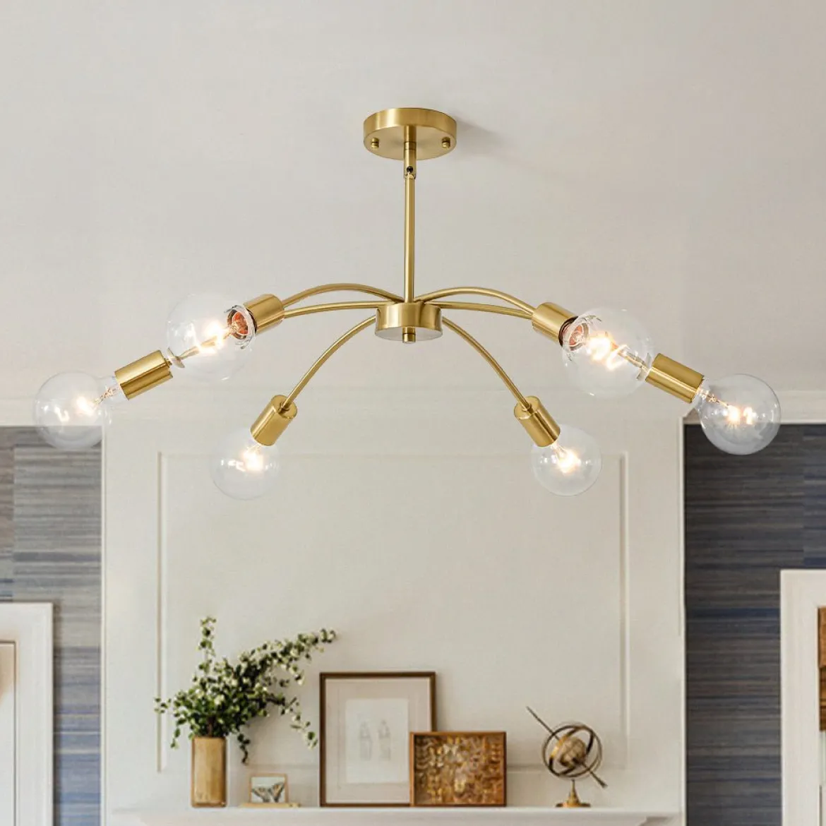 Minimalist 6-Light Metal Round Sputnik Swoop Chandelier