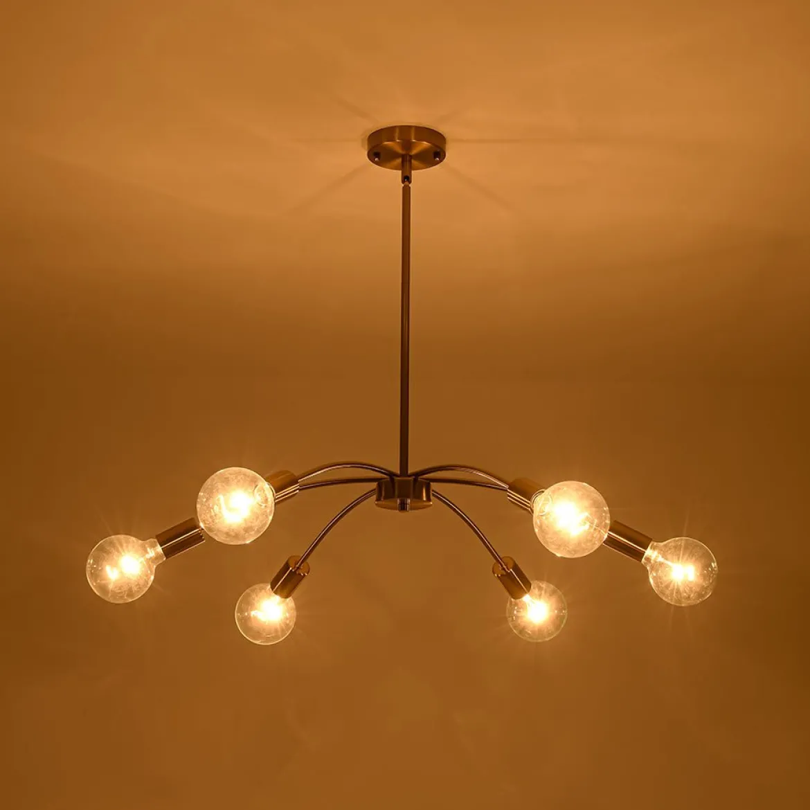 Minimalist 6-Light Metal Round Sputnik Swoop Chandelier