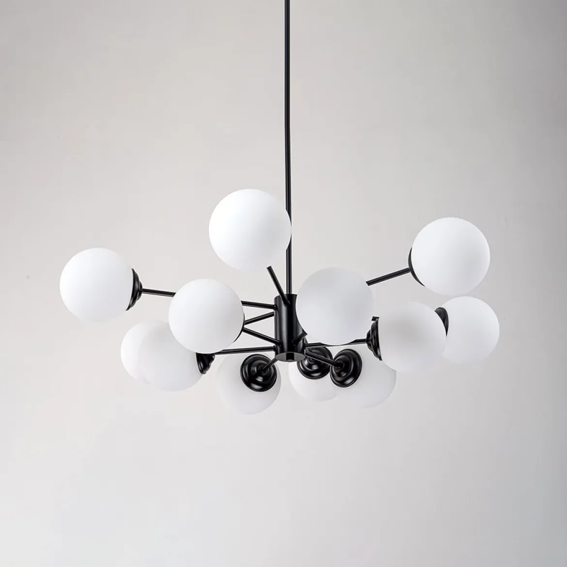 Modern Black Opal Glass Globe Sputnik Chandelier