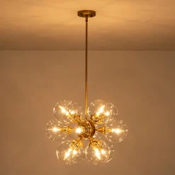 Modern Brass 12-Light Cluster Glass Globe Bubble Chandelier