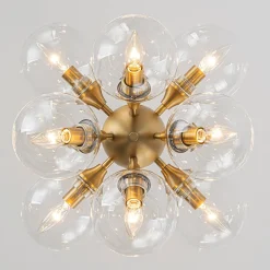 Modern Brass 12-Light Cluster Glass Globe Bubble Chandelier