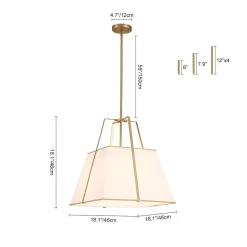 Modern Brass White Fabric Tapered Cage Pendant Light