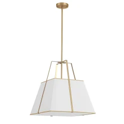 Modern Brass White Fabric Tapered Cage Pendant Light