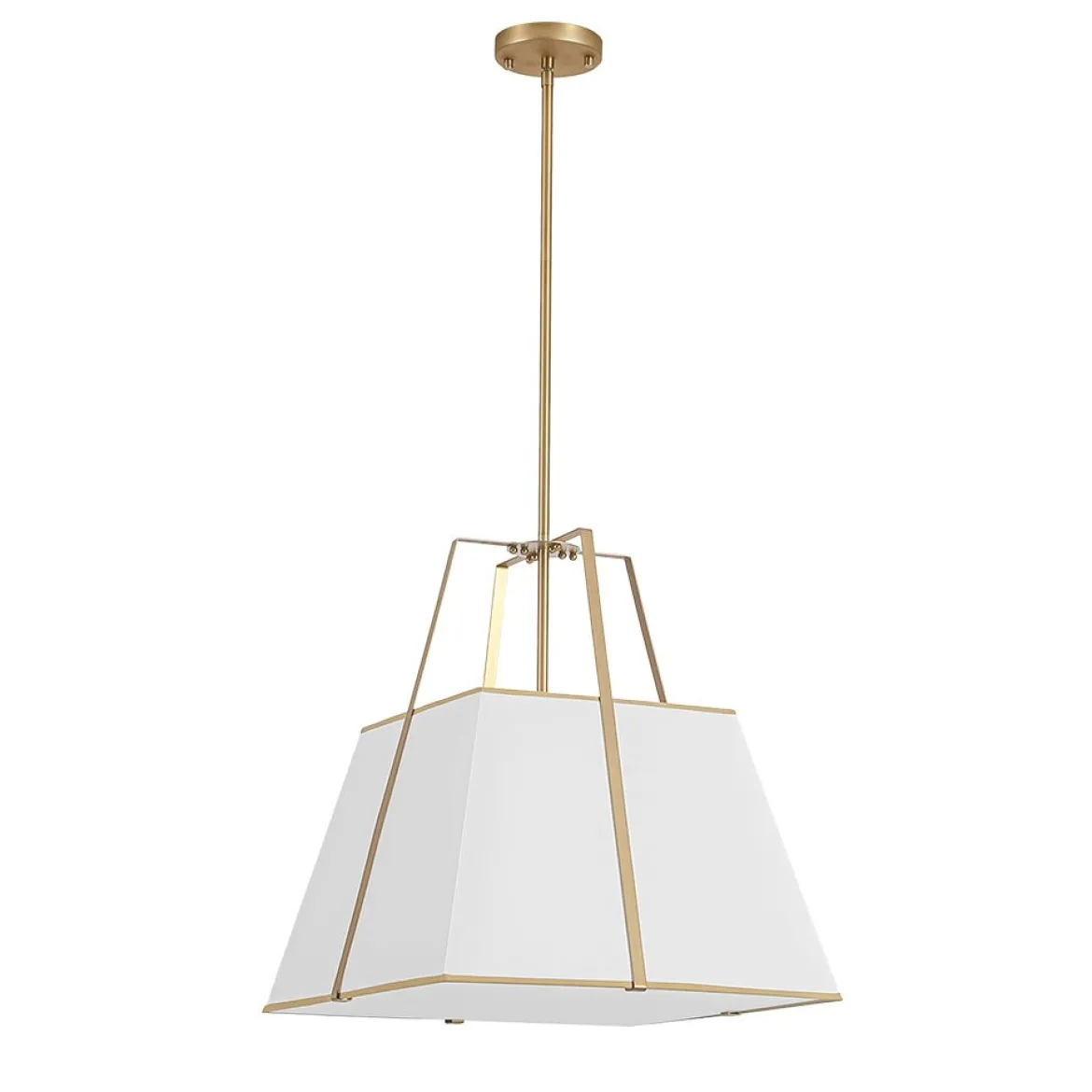 Modern Brass White Fabric Tapered Cage Pendant Light
