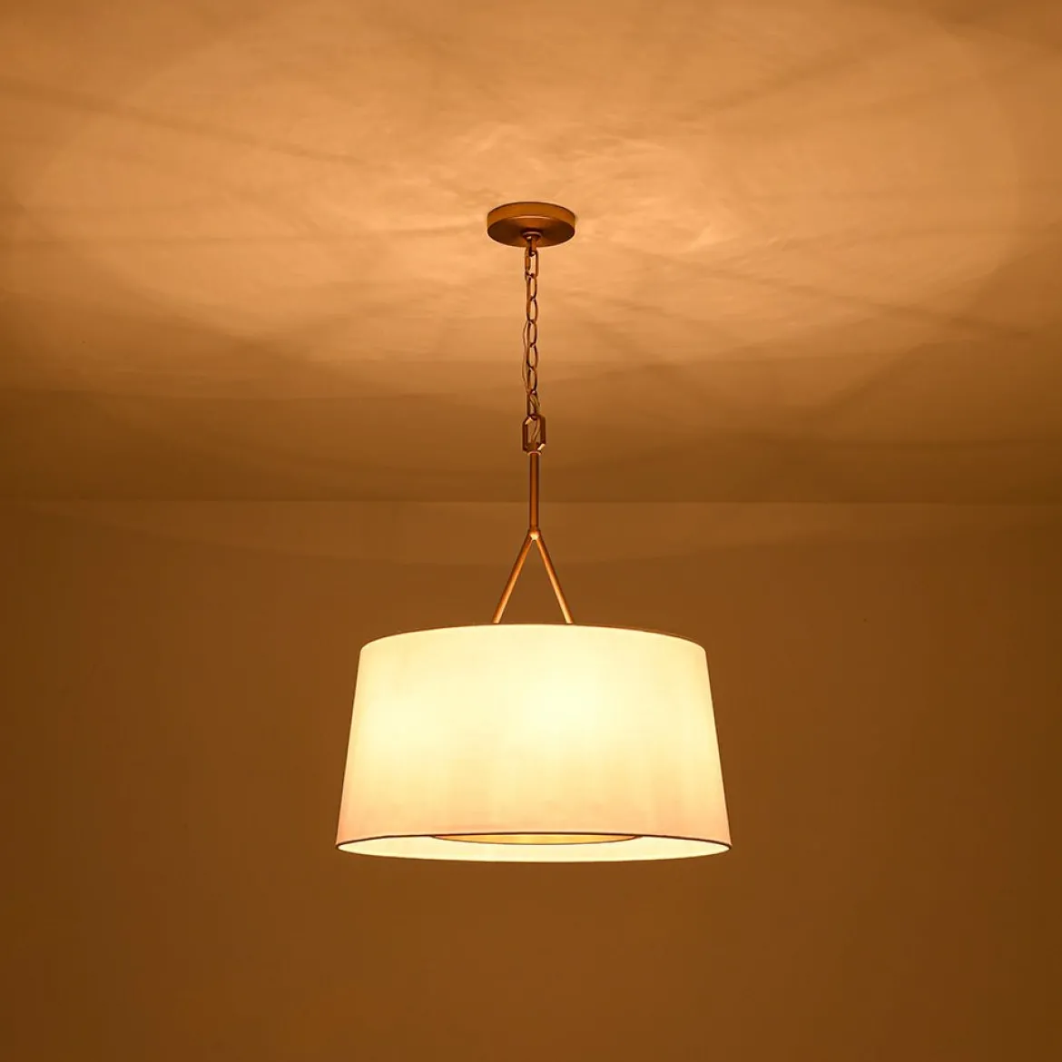 Modern Candle Style Fabric Wide Drum Cage Pendant Light