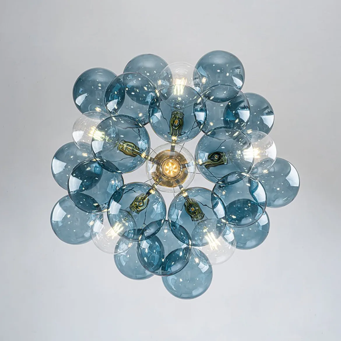 Modern Cluster Blue Glass Bubble Semi Flush Chandelier