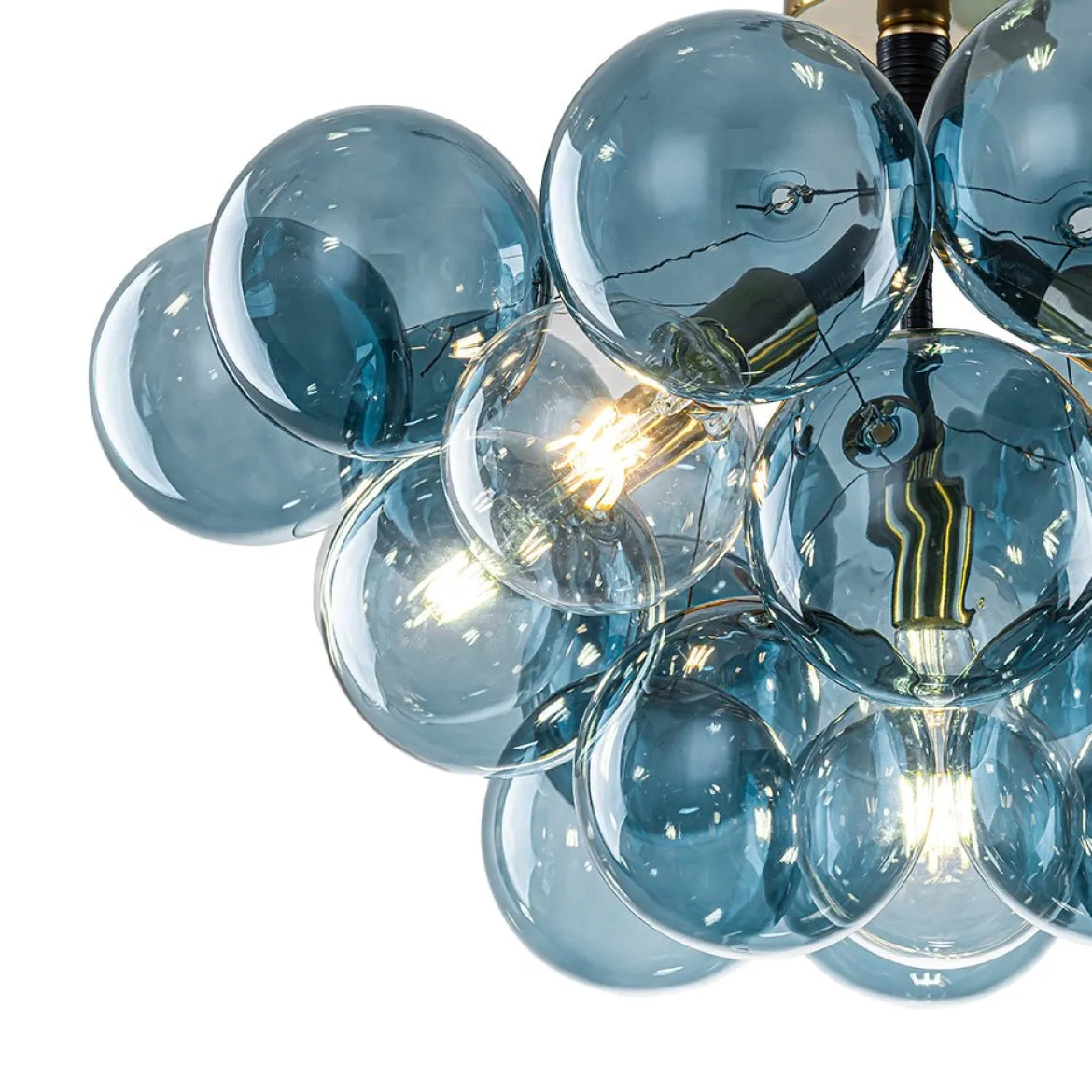 Modern Cluster Blue Glass Bubble Semi Flush Chandelier