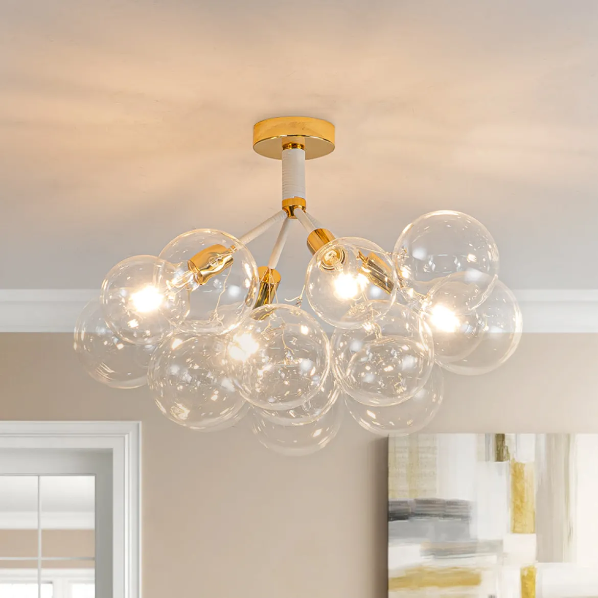 Modern Cluster Glass Bubble Chandelier / Semi Flush