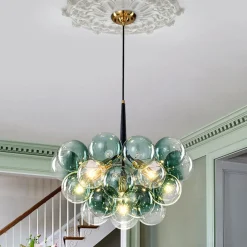 Modern Cluster Gradient Green Glass Globe Bubble Chandelier