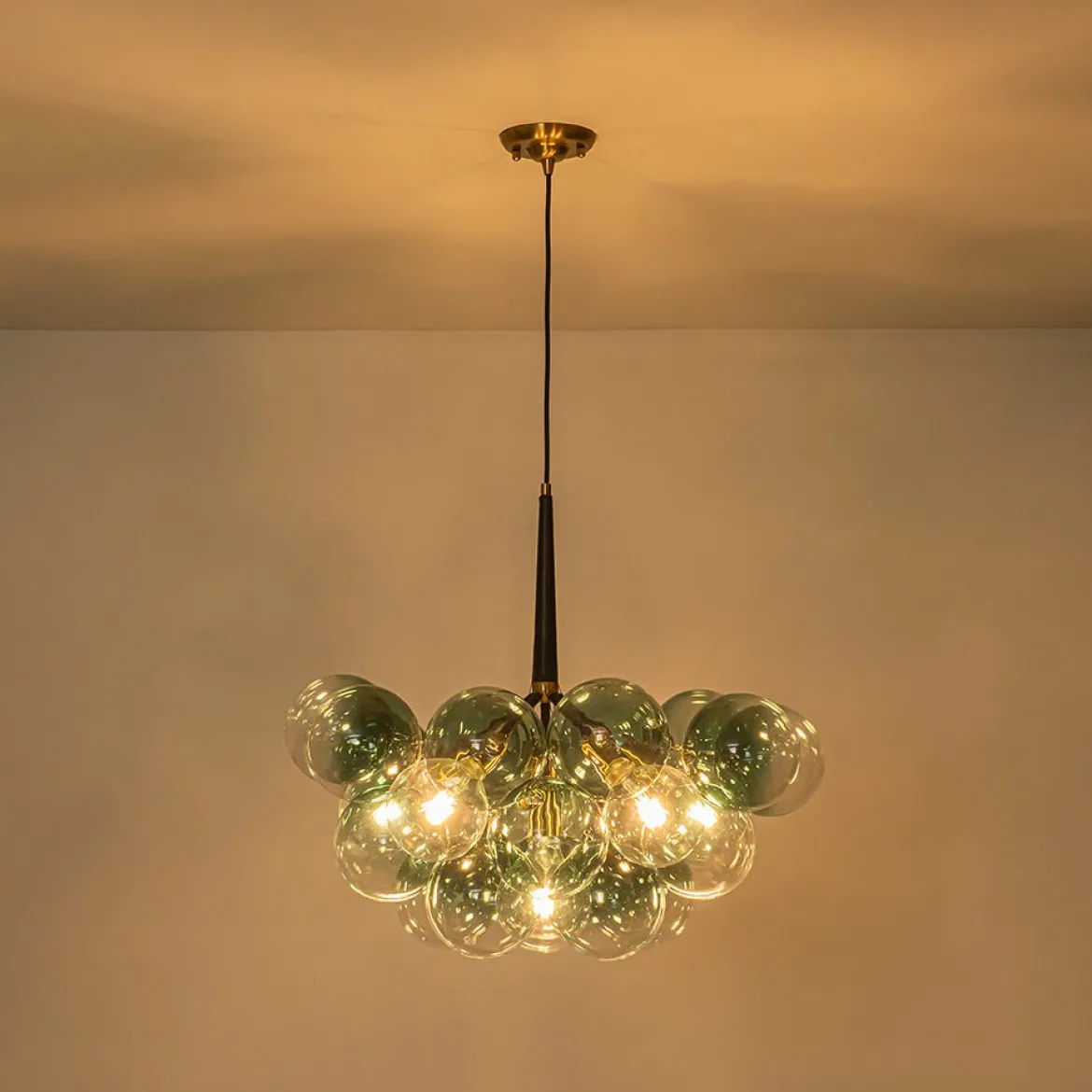 Modern Cluster Gradient Green Glass Globe Bubble Chandelier