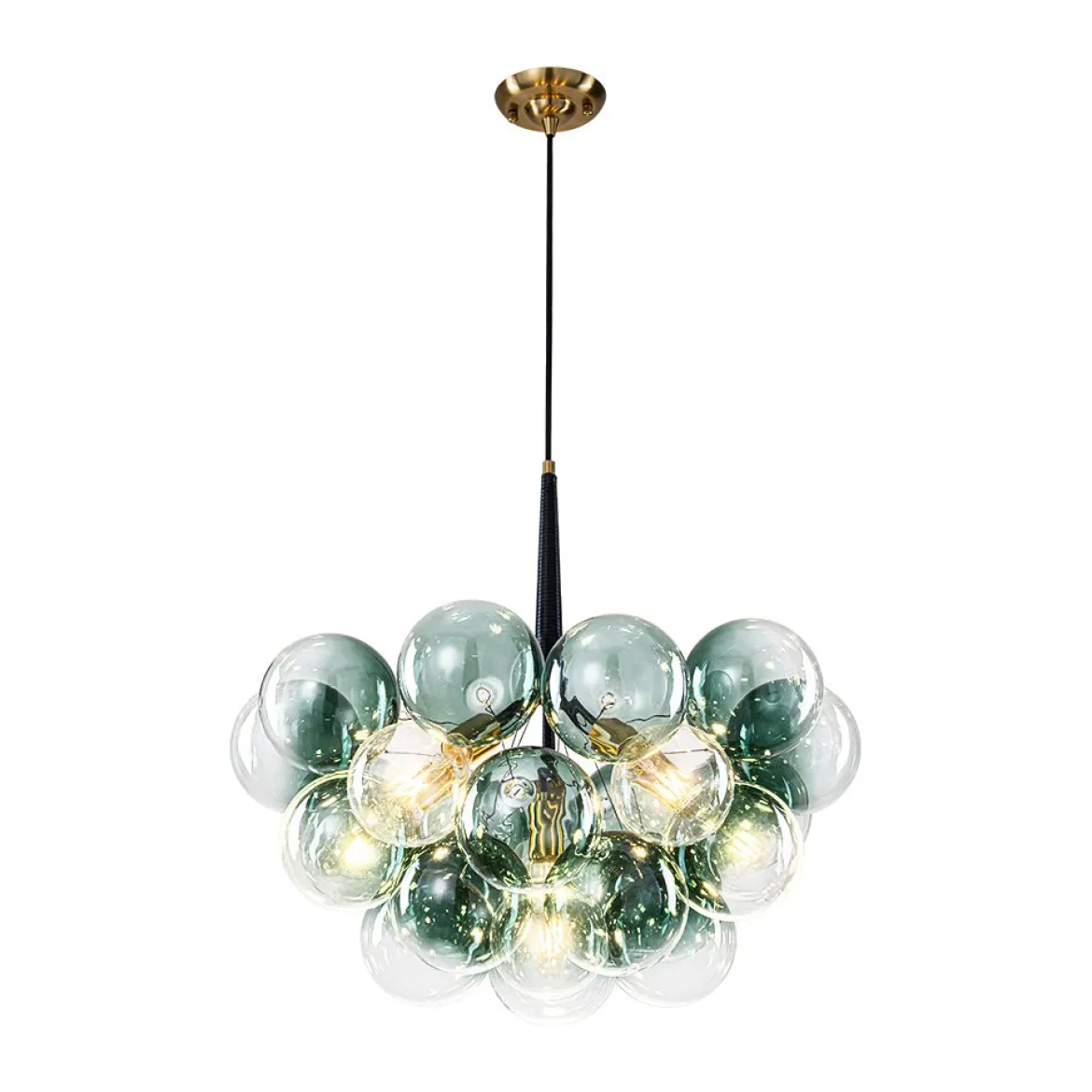 Modern Cluster Gradient Green Glass Globe Bubble Chandelier