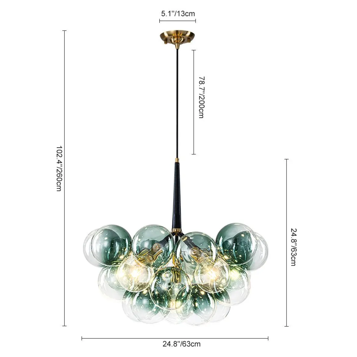 Modern Cluster Gradient Green Glass Globe Bubble Chandelier