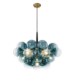 Modern Cluster Gradual Blue Glass Globe Bubble Chandelier