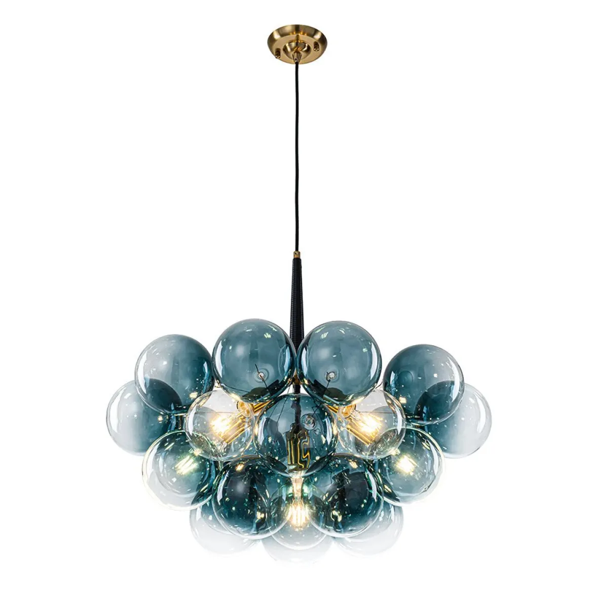 Modern Cluster Gradual Blue Glass Globe Bubble Chandelier