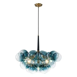 Modern Cluster Gradual Blue Glass Globe Bubble Chandelier