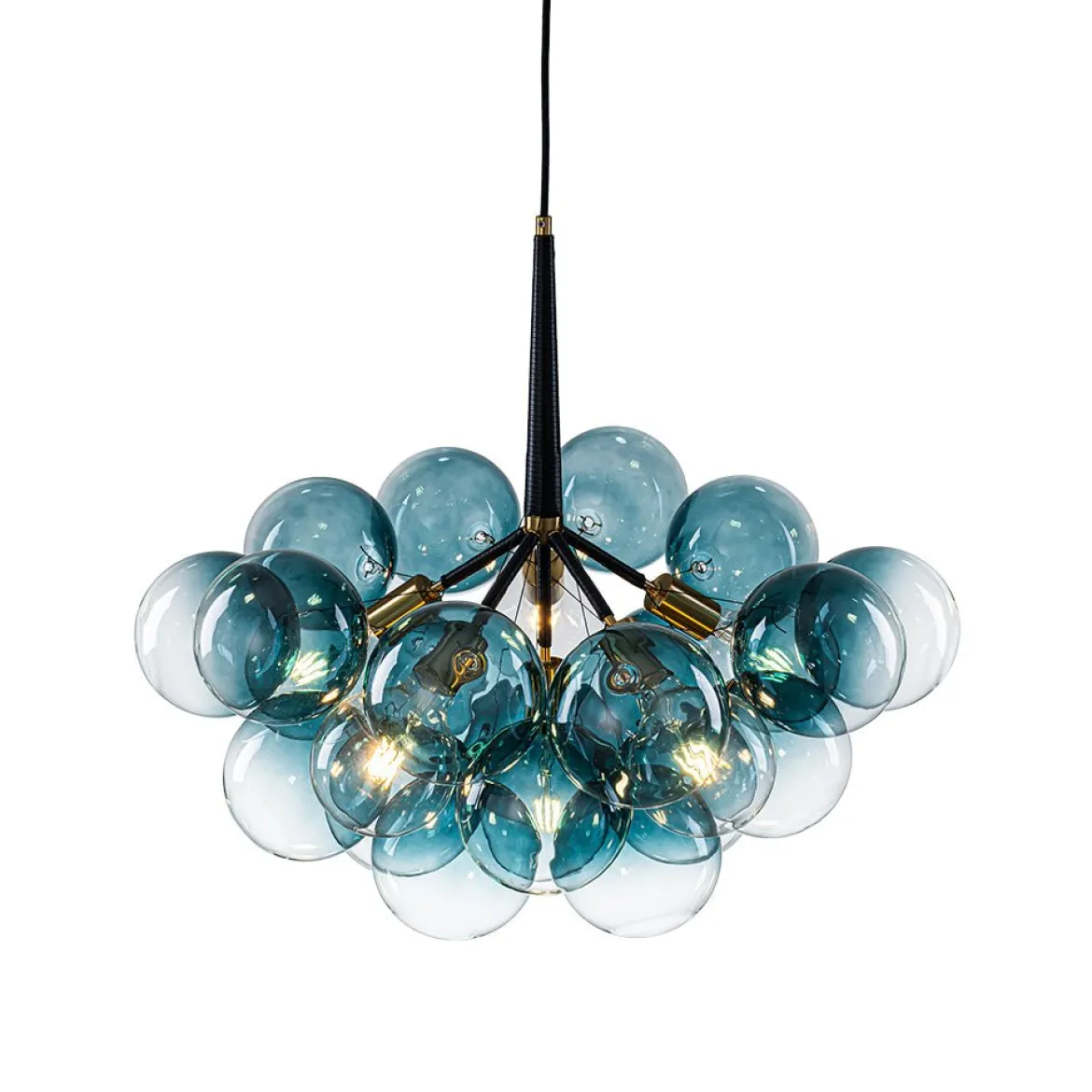 Modern Cluster Gradual Blue Glass Globe Bubble Chandelier
