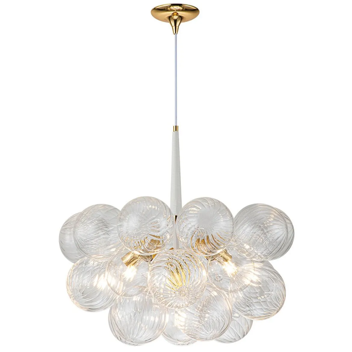 Modern Cluster Ribbed Glass Globe Bubble Chandelier