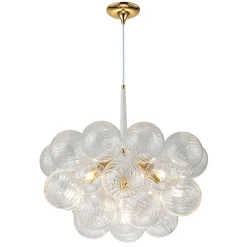 Modern Cluster Ribbed Glass Globe Bubble Chandelier