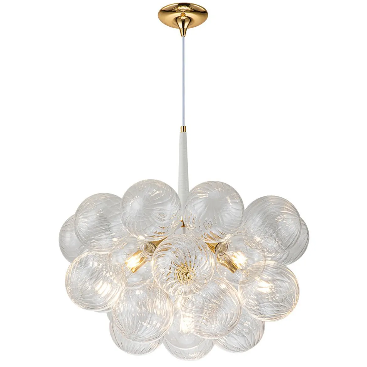 Modern Cluster Ribbed Glass Globe Bubble Chandelier