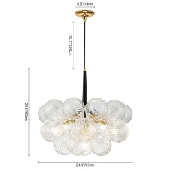 Modern Cluster Ribbed Glass Globe Bubble Chandelier
