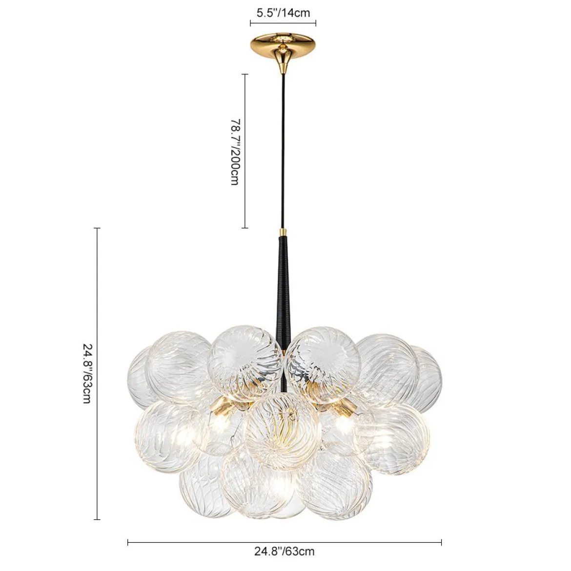 Modern Cluster Ribbed Glass Globe Bubble Chandelier