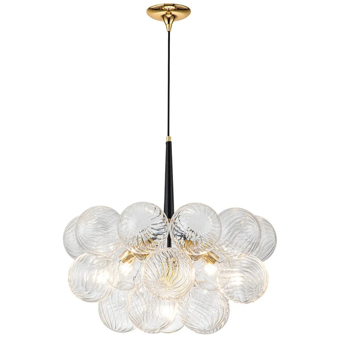 Modern Cluster Ribbed Glass Globe Bubble Chandelier
