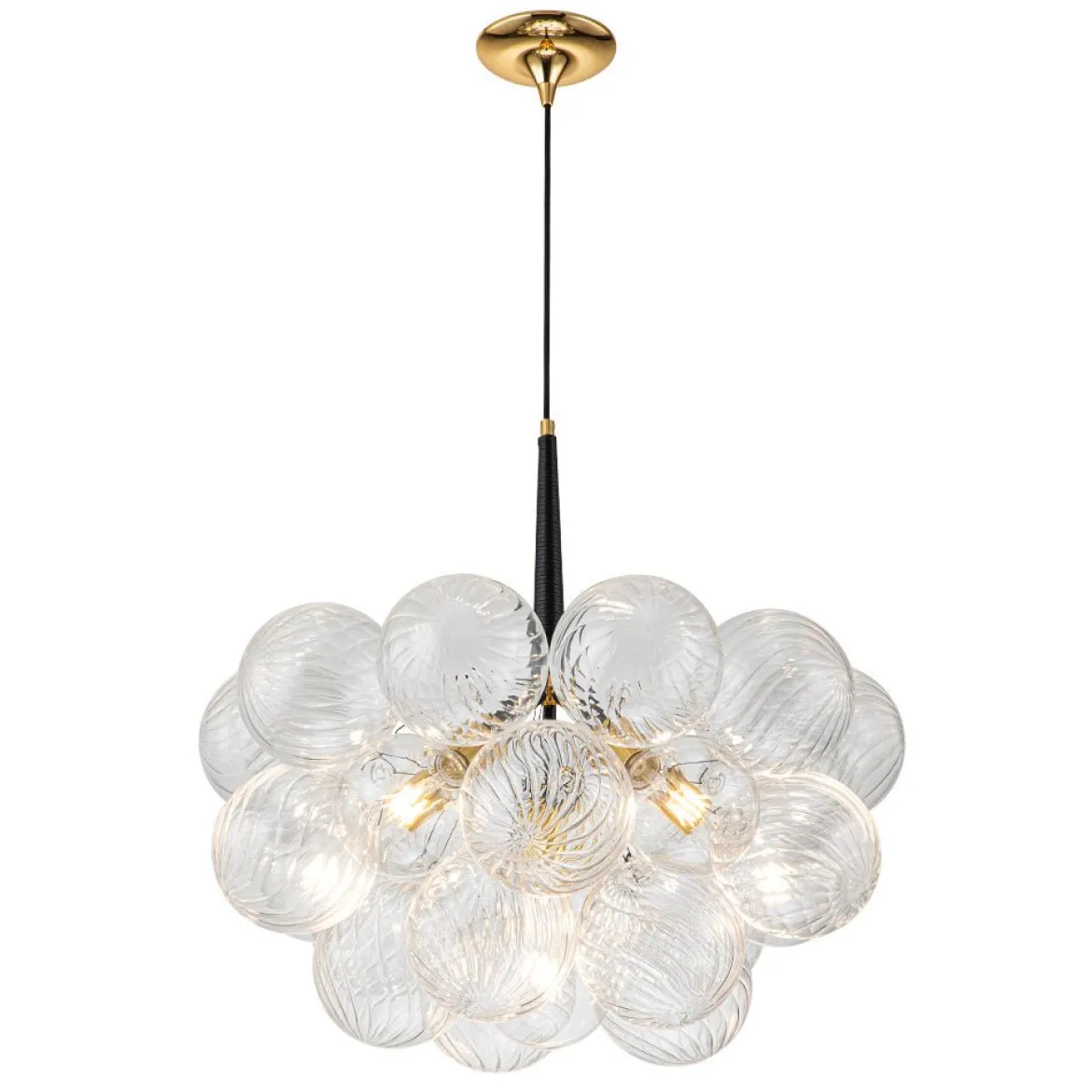 Modern Cluster Ribbed Glass Globe Bubble Chandelier