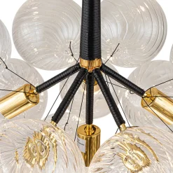 Modern Cluster Ribbed Glass Globe Bubble Chandelier