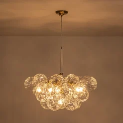 Modern Cluster Sculpture Texture Glass Globe Bubble Chandelier
