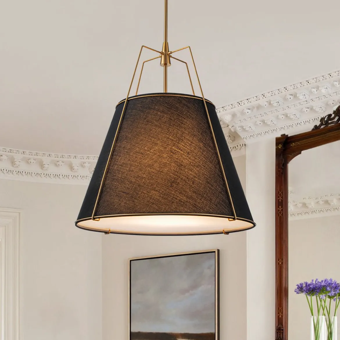 Modern Fabric Conical Drum Cage Pendant Light