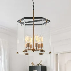 Modern Farmhouse Clear Glass Large Lantern Pendant Light