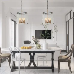 Modern Farmhouse Clear Glass Large Lantern Pendant Light