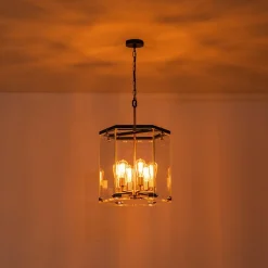 Modern Farmhouse Clear Glass Large Lantern Pendant Light