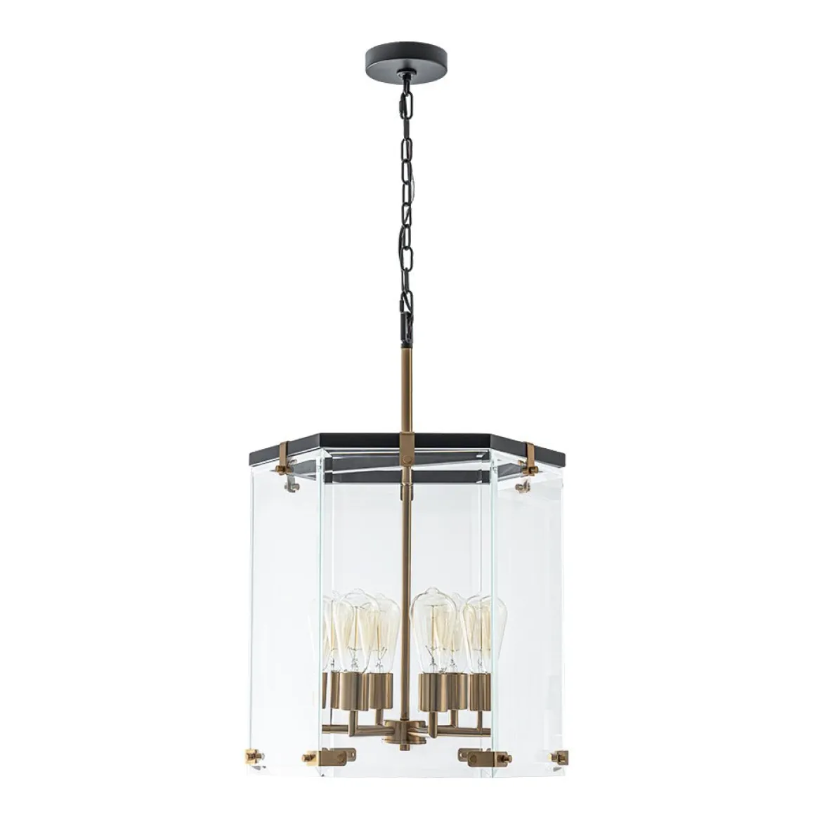 Modern Farmhouse Clear Glass Large Lantern Pendant Light