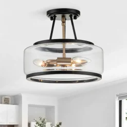 Modern Farmhouse Drum Glass Semi Flush Mount
