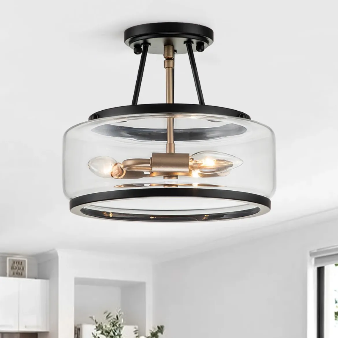 Modern Farmhouse Drum Glass Semi Flush Mount