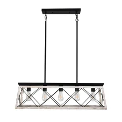 Modern Farmhouse 5-light Kitchen Island Faux Wood Linear Chandelier Pendant