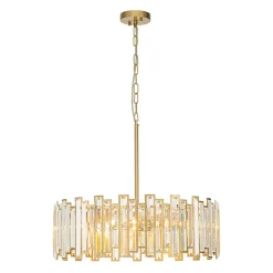 Modern Glam Brass 6-Light Crystal Drum Cage Chandelier