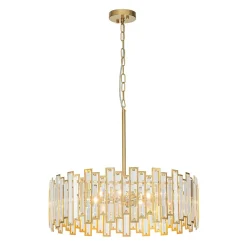 Modern Glam Brass 6-Light Crystal Drum Cage Chandelier