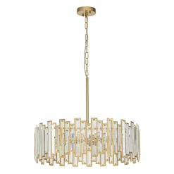 Modern Glam Brass 6-Light Crystal Drum Cage Chandelier