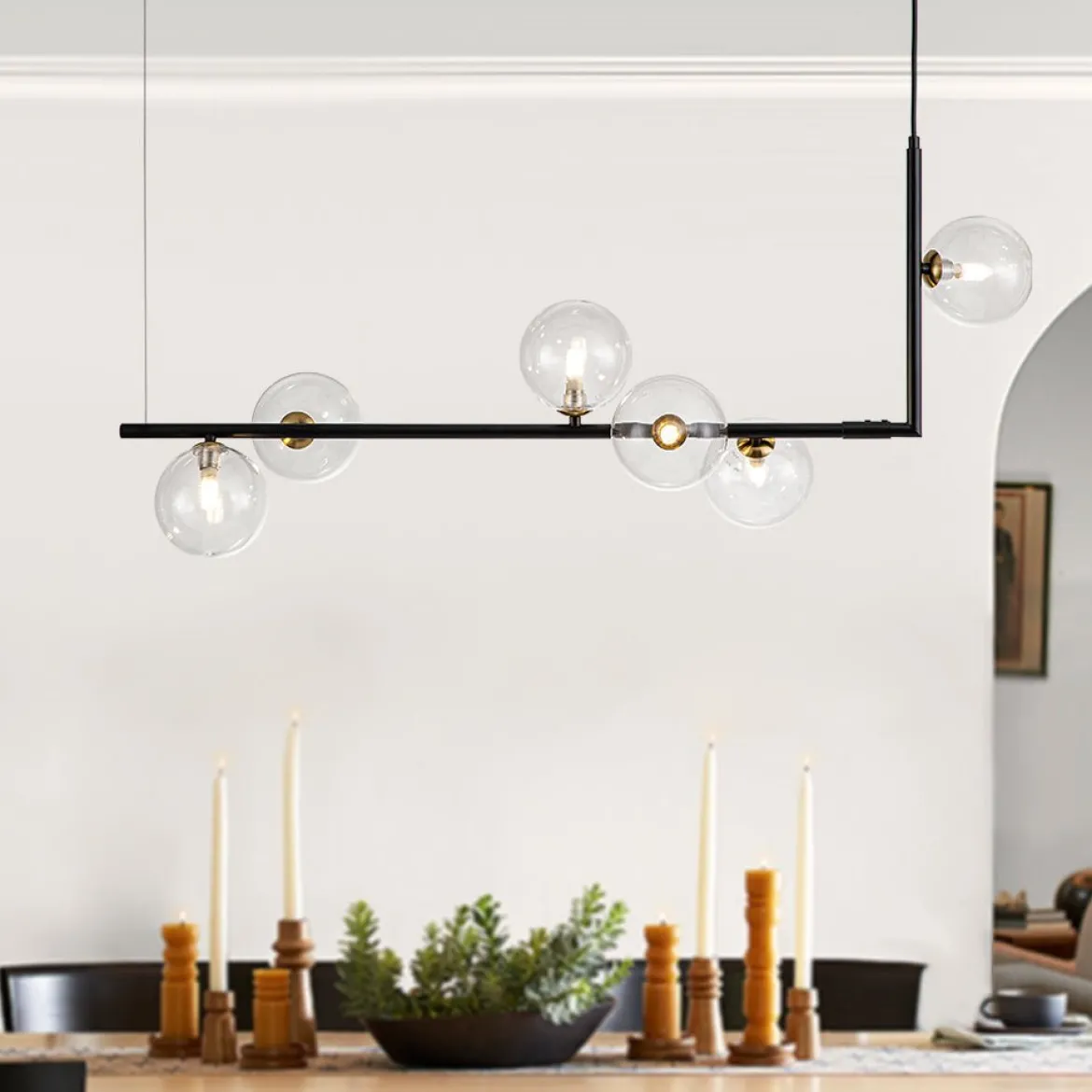 Modern Glass Bubble Kitchen Island Linear Pendant