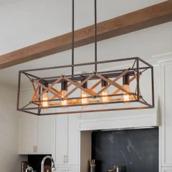 Modern Industrial Cross Linear Island Chandelier