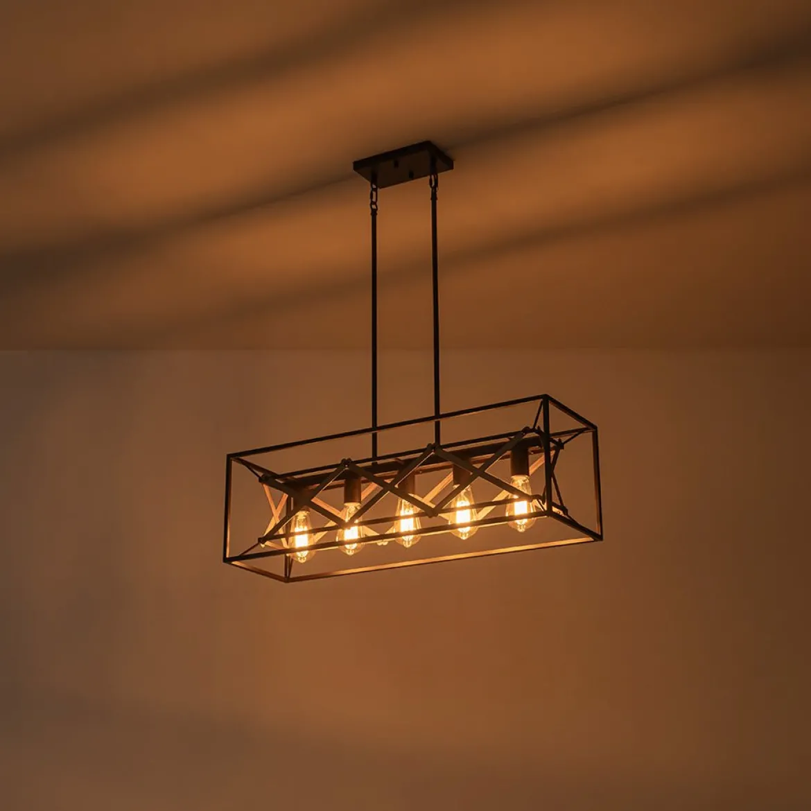 Modern Industrial Cross Linear Island Chandelier