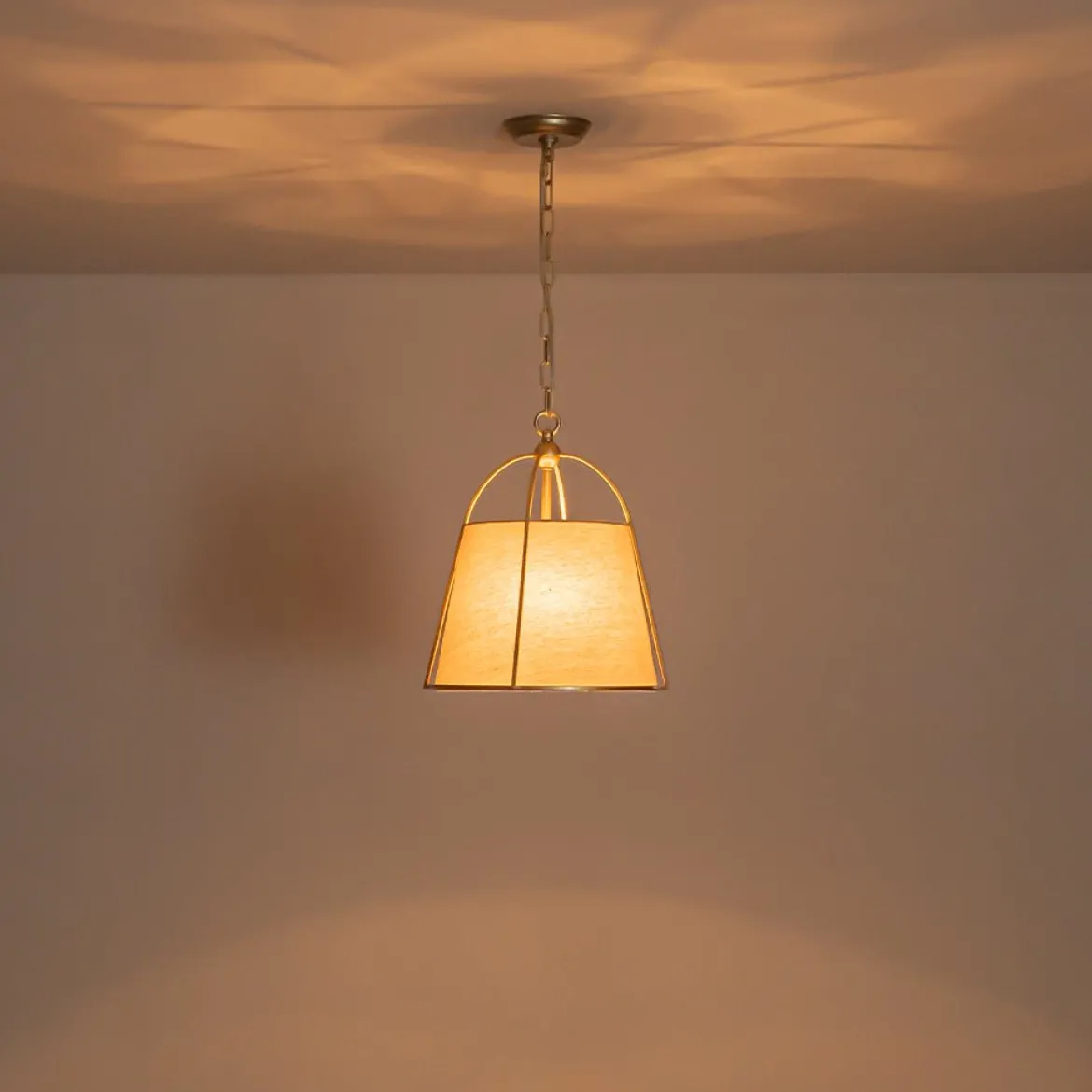Modern Ivory Linen Conical Drum Cage Pendant Light