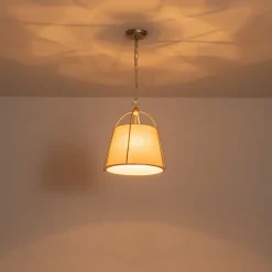 Modern Ivory Linen Conical Drum Cage Pendant Light