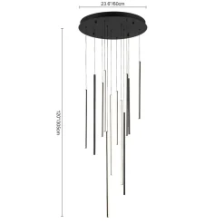 Modern 12-Light Black Cluster Tube LED Pendant Light